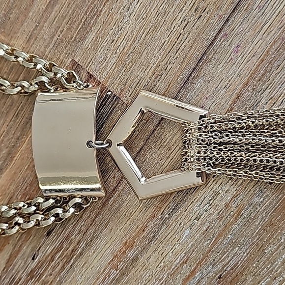 Gold Tone Double Cranky Fringe Choker Bondage Necklace - Picture 5 of 10